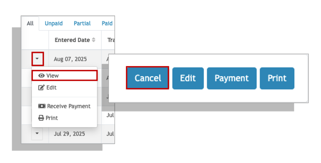 Cancelling Unpaid Transaction